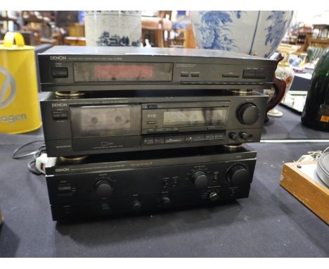 Denon stack system, including TV-260L stereo tuner, PMA- 500 amplifier and a DRM-500 cassette deck. Not available for in-hous