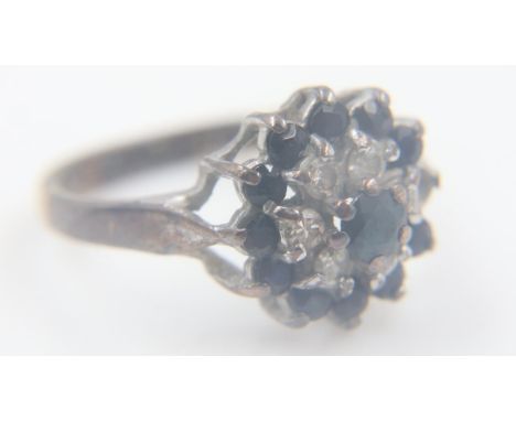 9ct gold sapphire and diamond set ring, size K, 3.0g, missing 1 stone. UK P&amp;P Group 0 (£6+VAT for the first lot and £1+VA