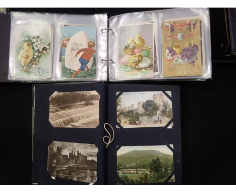 Two postcard albums containing approximately 380 vintage postcards of mixed interest. UK P&amp;P Group 2 (£20+VAT for the fir