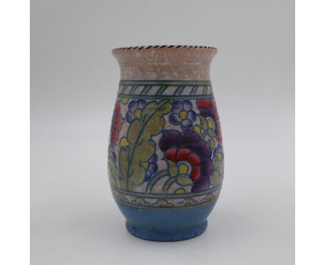 Charlotte Rhead Crown Ducal ribbed vase H: 17cm. UK P&amp;P Group 2 (£20+VAT for the first lot and £4+VAT for subsequent lots