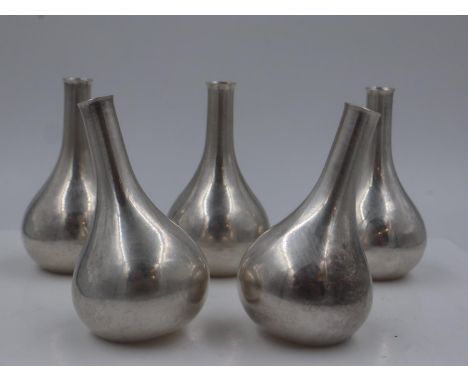 Group of five white metal bottle vases by Dansk designs of Denmark, H: 6 cm. UK P&amp;P Group 2 (£20+VAT for the first lot an