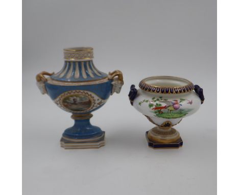 Royal Worcester twin handled vase with a similar Continental vase, height of tallest 19cm (2). UK P&amp;P Group 2 (£20+VAT fo