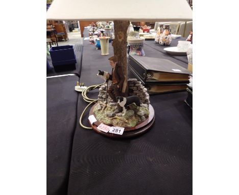 Border Fine Arts figural lamp base depicting a shepherd and his dogs, overall height including shade 47cm. All electrical ite