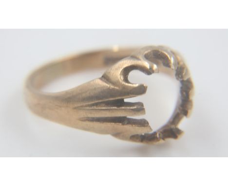 9ct gold ring, lacking stone, size R/S, 4.1g. UK P&amp;P Group 0 (£6+VAT for the first lot and £1+VAT for subsequent lots)