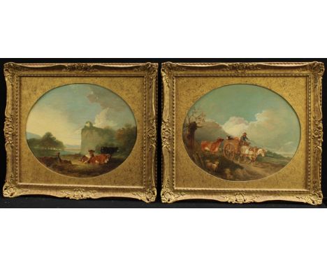 English School (18th/19th century)A pair, Farmers and their Cattle, each within a landscapeone monogrammed J.G. and numbered 