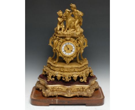 A 19th century French Rococo Revival ormolu mantel clock, 7cm white enamel chapter inscribed Le Roy &amp; Fils, Paris, Roman 
