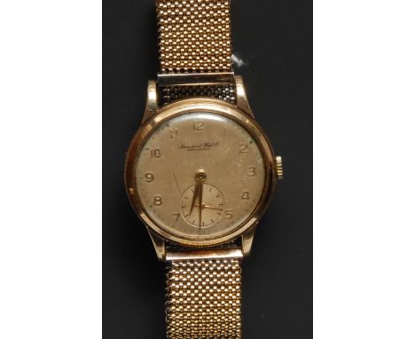 A vintage 1950s International Watch Company Schaffhausen (IWC) wristwatch, silvered dial, Arabic numerals, minute track, subs