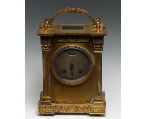 A substantial 19th century French gilt brass carriage clock, by Leroy &amp; Fils, Paris, 8.5cm circular silvered dial engrave
