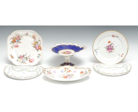 A Grainger's Worcester shaped dessert comport, well-painted with English country flowers, royal blue and white borders gilt w