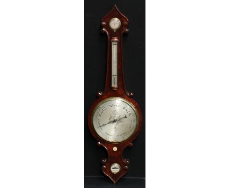 A 19th century mahogany wheel barometer, thermometer and hygrometer, inscribed A Mantegani, Wisbeach (Wisbech), 104.5cm high,