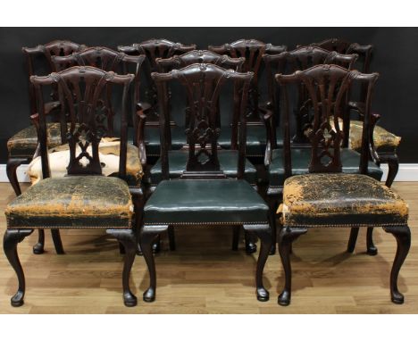 A set of ten Chippendale Revival mahogany dining chairs, comprising a pair of carvers and eight side chairs, the carver 99.5c