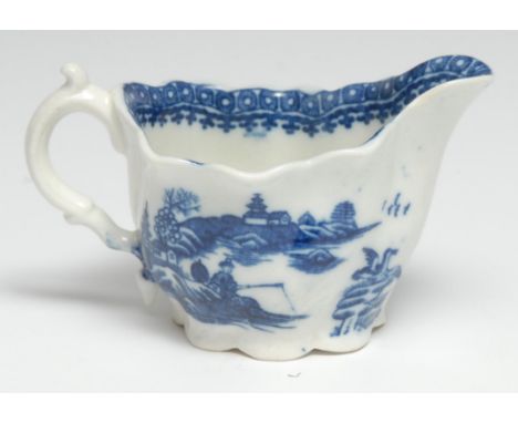 A Caughley Low Chelsea ewer,  printed with the Fisherman and Cormorant pattern, 11cm wide,  c. 1780-90 