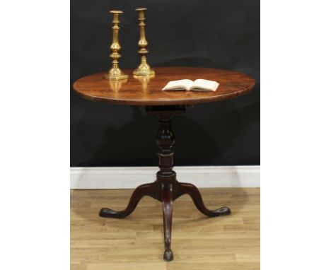 A George III mahogany birdcage tripod occasional table, circular tilting top, turned column, cabriole legs, pointed pad feet,