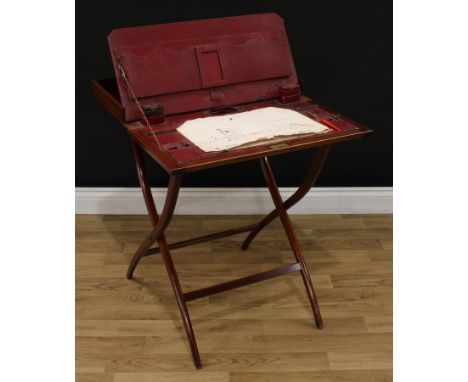 An Edwardian mahogany travelling coaching desk, folding for portability, W. Thornhill &amp; Co, 144 New Bond Street, London, 