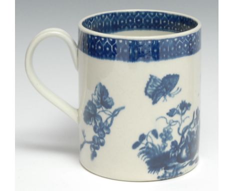 A Worcester Parrot Pecking Fruit patter porter mug,  cell border to exterior and interior, 13.5cm high,  crescent mark, c.177
