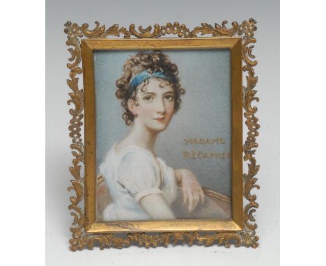 French School (early 20th century), portrait miniature, Juliette, Madame Récamier, after Jacques-Louis David, monogrammed and