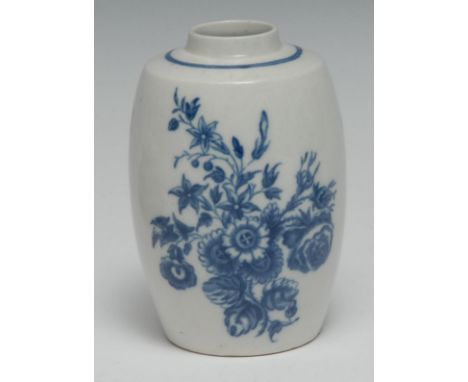 A Caughley Three Flowers pattern ovoid tea canister, no cover, 12cm high,  c. 1780-90 