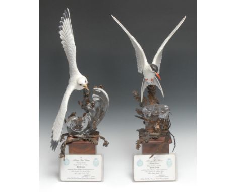 An Albany Fine China model, Arctic tern (Sterna Paradisaea) modelled by David Burnham Smith, the bird in flight,  metal mount