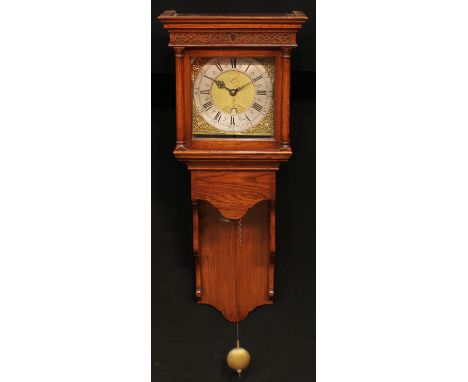 A George I/II lantern form clock, of longcase type, 27.5cm square brass dial inscribed William Monk, Barwick St John, Roman a