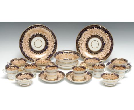 A H&R Daniel part tea service, comprising  six coffee cups, teacups and saucers,   two plates and a bowl, each decorated with