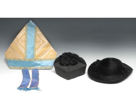 Ecclesiastical Liturgical Vestments - a auriphrygiata mitre, centred by a blue silk cross bordered with Celtic motifs, sunbur