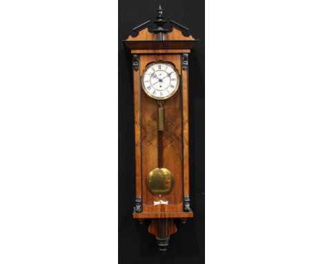 A 19th century walnut Vienna regulator wall clock, 16cm enamel dial inscribed with Roman numerals, subsidiary seconds dial, s