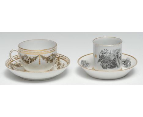 A  Barr Flight and Barr coffee can and stand,  printed with shells, impressed mark;  a  Spode teacup and saucer, decorated wi