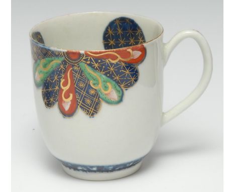 A Worcester large coffee or chocolate cup,  painted with the Japan Fan pattern, pseudo Chinese  marks,  c. 1768 