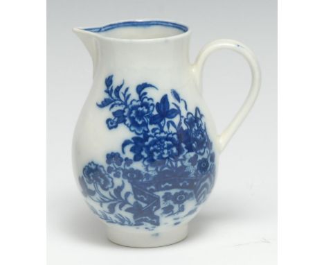 A Caughley Fence pattern sparrow beak jug,  printed  in blue,  S mark,  c. 1780-90 