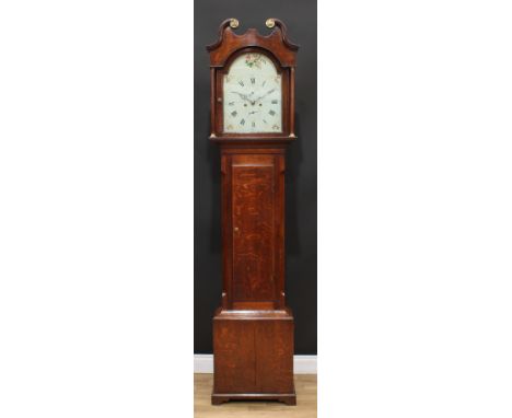 A George III oak longcase clock, 33cm arched enamel dial inscribed James Robertson, Fomarium (sic), Perth, Roman and subsidia