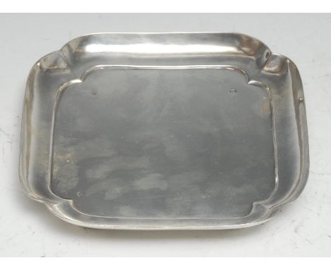 A George I silver rounded re-entrant square salver, quite plain, bracket feet, 14.5cm wide, London 1724, 5.25oz 