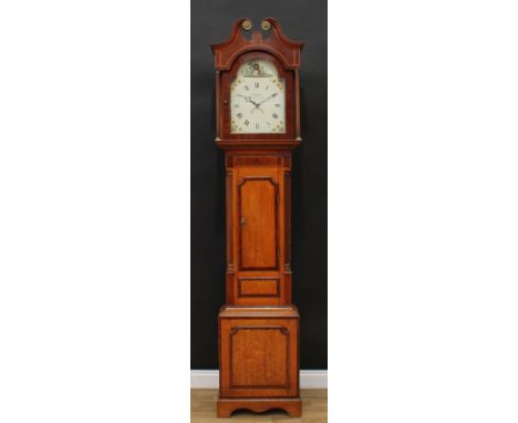 A 19th century oak and mahogany longcase clock, 30.5cm arched enamel dial inscribed J Musgrove, Burton On Trent, the arch pai