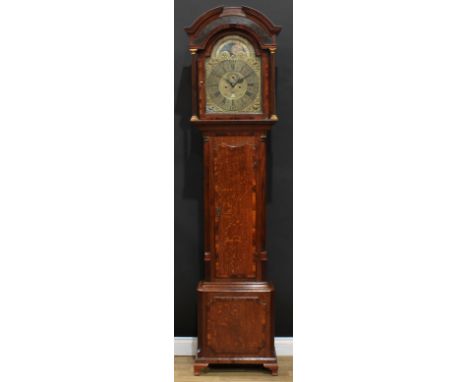 A George III walnut crossbanded oak longcase clock, 32cm arched brass dial inscribed Matthew Bushell, rolling moon phase to a