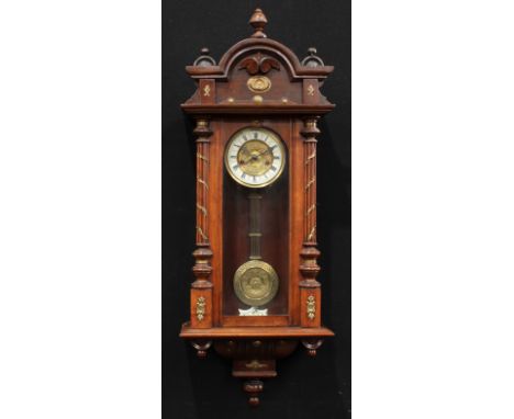 A 19th century gilt metal mounted Vienna wall clock, 13.5cm enamel dial inscribed with Roman numerals, twin winding holes, 8 