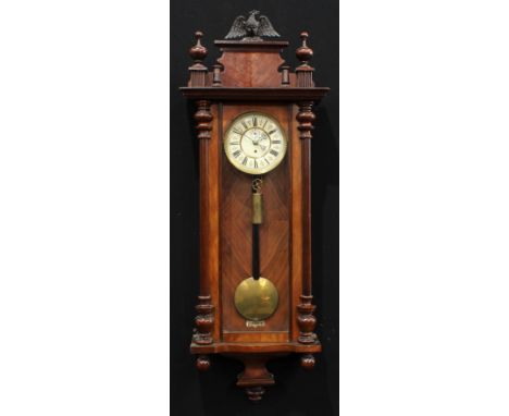 A 19th century walnut Vienna regulator wall clock, 18cm enamel dial inscribed with Roman numerals, subsidiary seconds dial, 8
