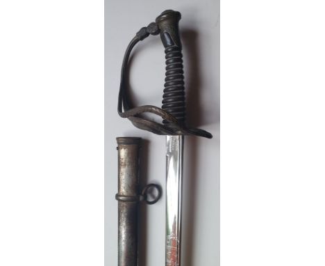 A 19thC Belgian officer's sword in steel scabbard, 40" overall.
