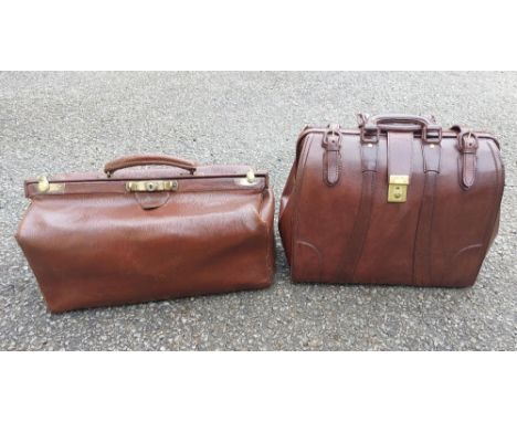 A leather Gladstone bag and briefcase. (2)