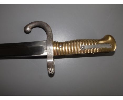 A French chassepot 1866 Model Yataghan sword bayonet, 27" overall.