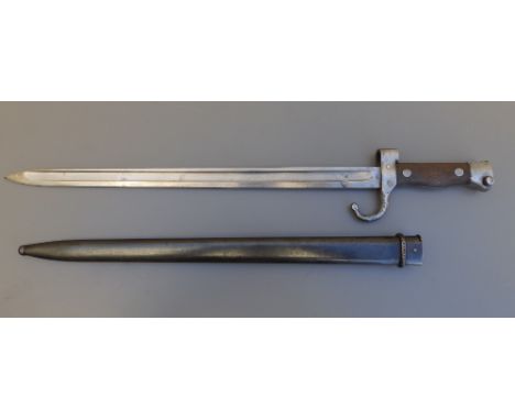 A French Berthier 1890 Model cavalry carbine bayonet in scabbard, 20.75" overall.