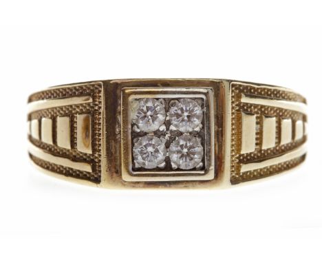 GENTLEMAN'S DIAMOND SET SIGNET RING
the square bezel set with four round brilliant cut diamonds totalling approximately 0.20 