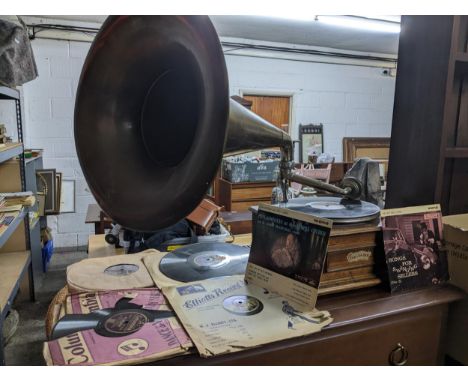 The Leader wind-up gramophone with horn speaker, and a collection of various 78 rpm records Location:GIf there is no conditio