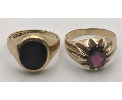 Two 9ct gold rings to include a black onyx signet ring and one other total weight 8.1gLocation:If there is condition report s