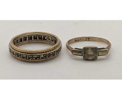 Two ladies rings to include a 9ct gold and platinum diamond ring 1.9g together with a 9ct gold and diamond full eternity ring