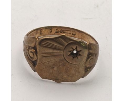 A gents 9ct gold signet ring, stone missing size R½, 3.6gLocation:If there is no condition report shown, please request 