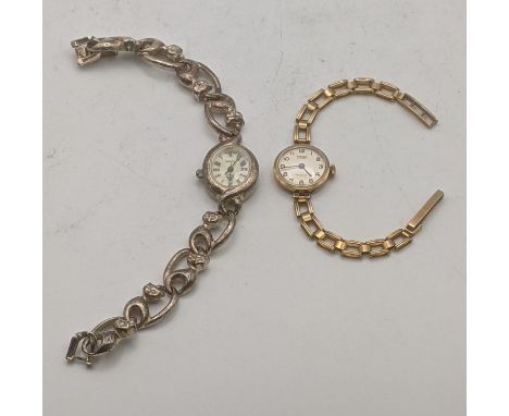 A 9ct gold Malex manual wind wrist watch on a 9ct gold strap total weight 11.5g, together with a silver wrist watch on a silv