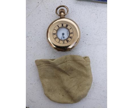 A Waltham watch company gold plated cased manual wind half hunter pocket watch, serial number stamped to movement 24130637, w