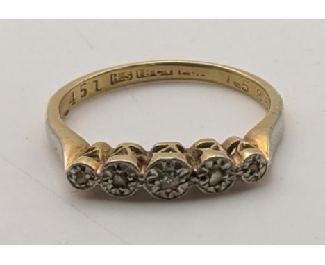 A 18ct gold five stone diamond ring, size L 1/2, 2.3gLocation:If there is no condition report shown, please request 