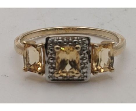9ct gold Ouro Preto imperial topaz and diamond ring, Size Q, 2.3g with a certificate of authenticity Location:If there is no 