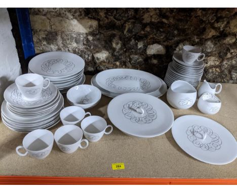 A Raymond Lowry for Rosenthal designed Continental china part dinner and tea service in the Script pattern comprising approx.