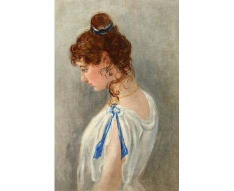 Mid-20th Century School, A bust length portrait of a lady in profile, oil on canvas, 30" x 20".